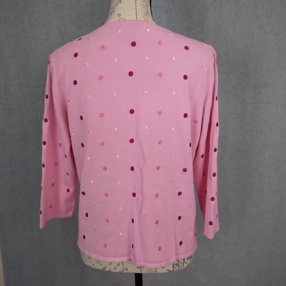 Erin Matthews | Pink Embroidered Polka Dot Cardigan Sweater | Size L - Picture 5 of 10